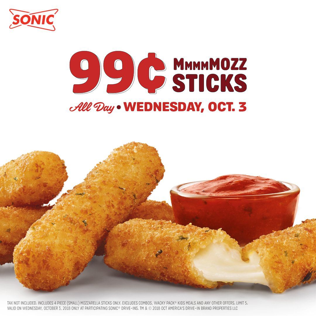 Sonic Is Selling 99Cent Mozzarella Sticks All Day on Wednesday