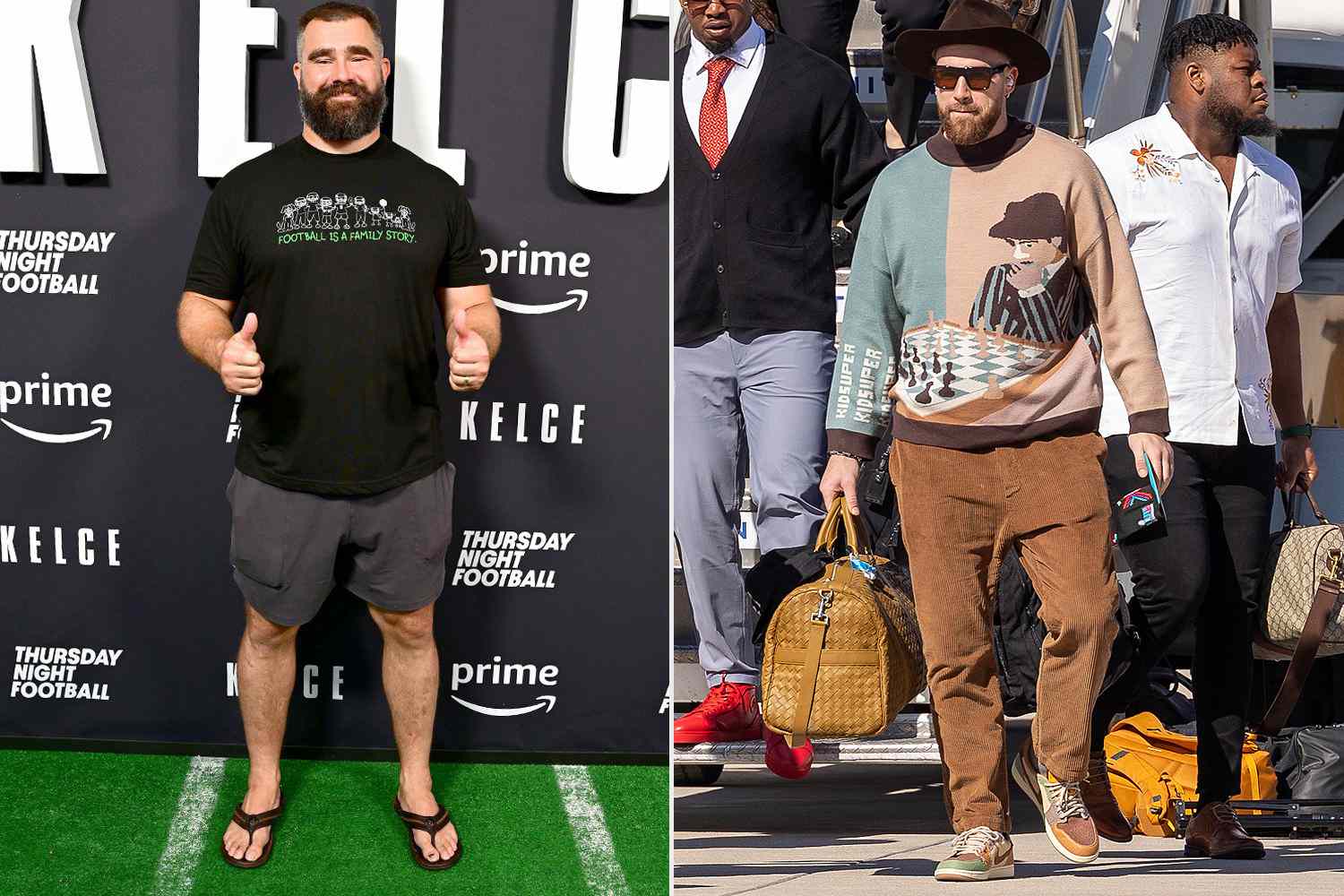 The Kelce Brothers Travis Rocks Stylish Sneakers, Jason Prefers