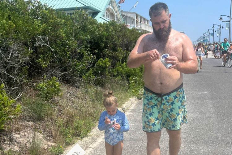 Jason Kelce and Daughter Wyatt Walk in Sync with Ice Cream on Vacation