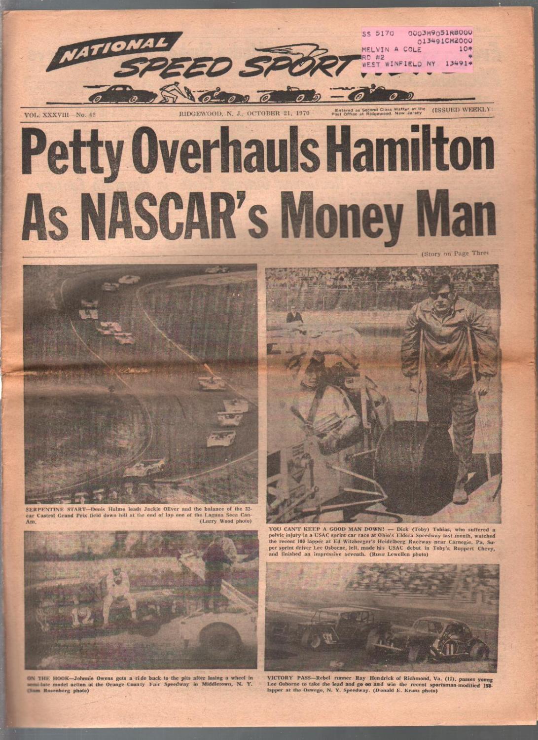 National Speed Sport NewsAuto Race Newspaper 10/21/1970NASCARUSACVG