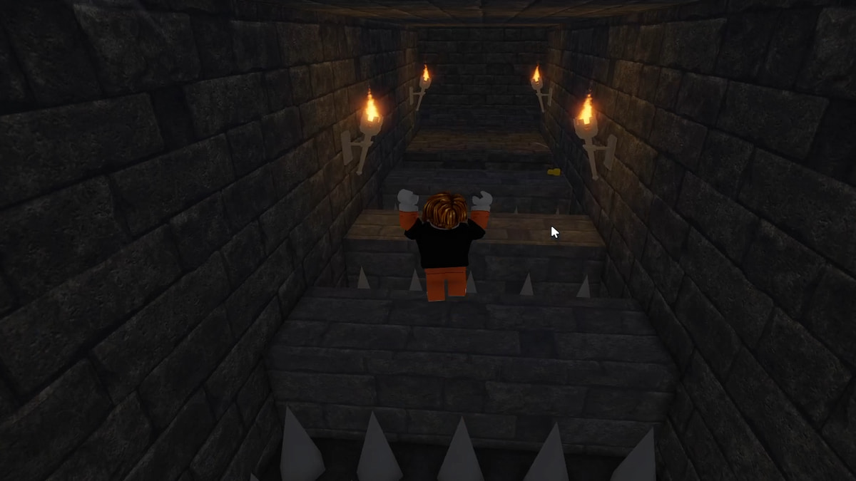 A player jumping in Barry's Prison Run