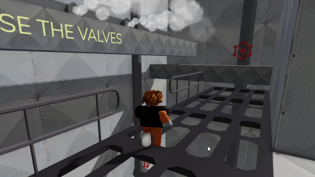 A player looking at a valve in Barrys Prison Run