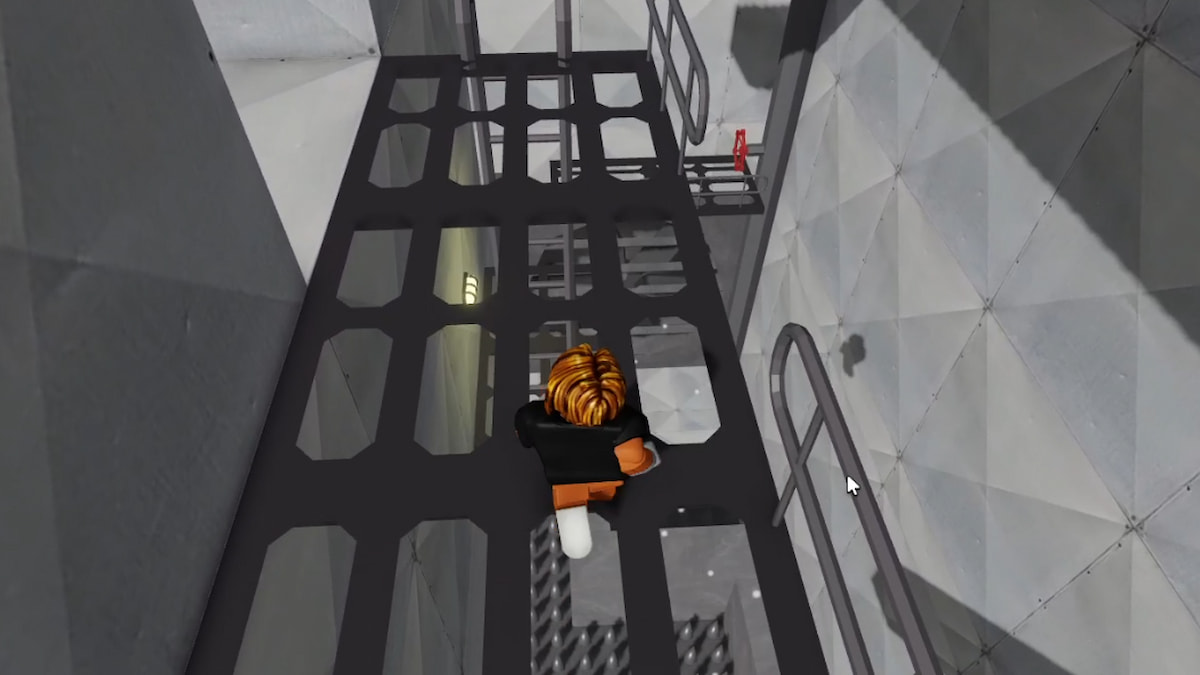A player looking at a valve in Barrys Prison Run