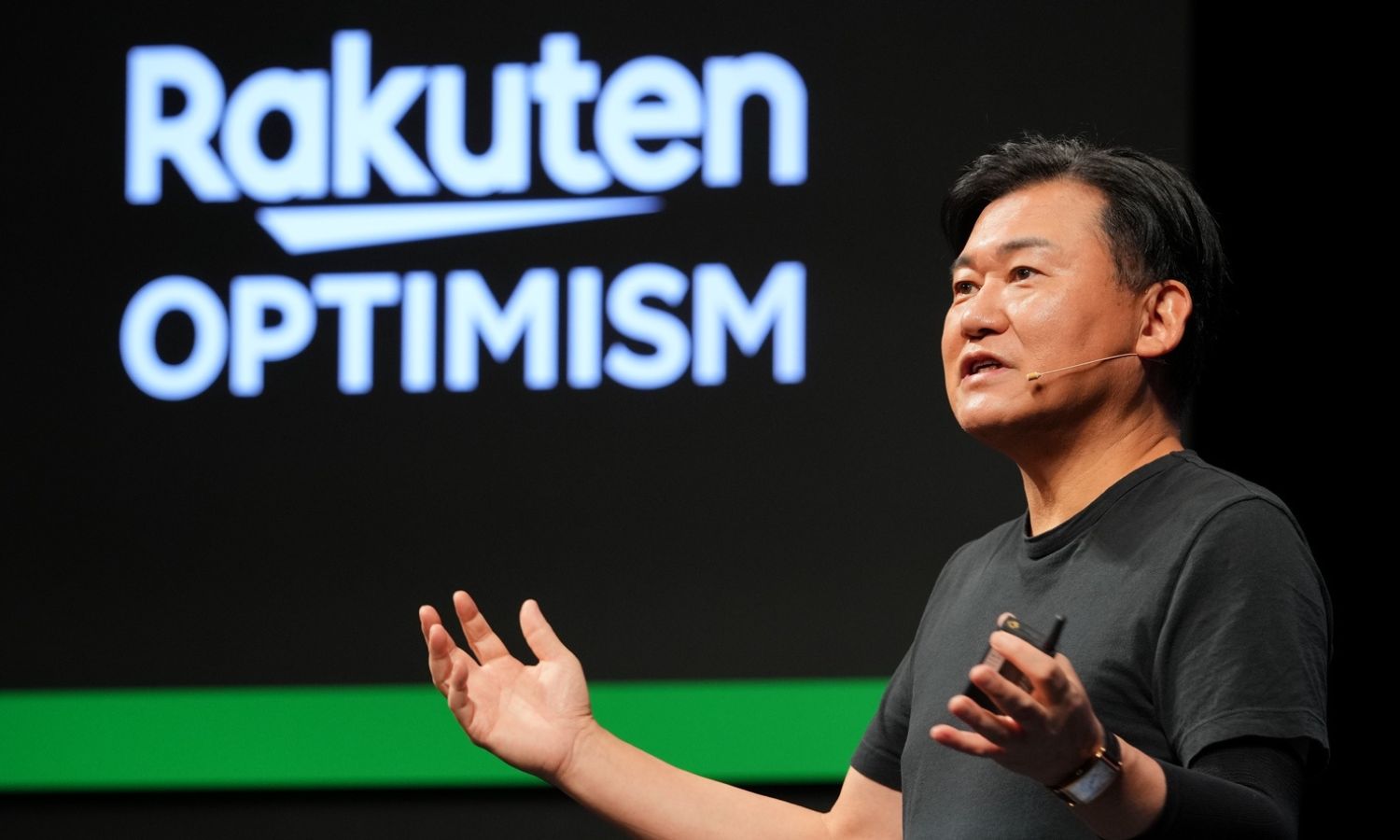 Rakuten Group Chairman & CEO Mickey Mikitani addressed the importance of becoming a leader in green during the Rakuten Optimism 2022 business conference.