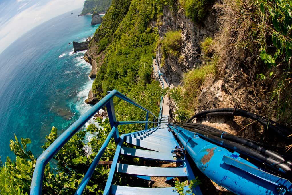 blue stairs to Peguyangan Waterfall