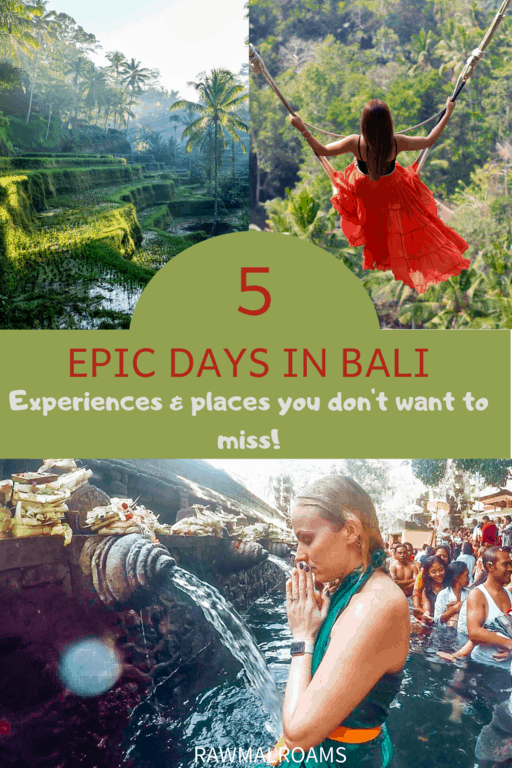 A complete guide to all the best spots and experiences in Bali you don't want to miss! #baliitinerary5days #balitravel #balithingstodo #bali