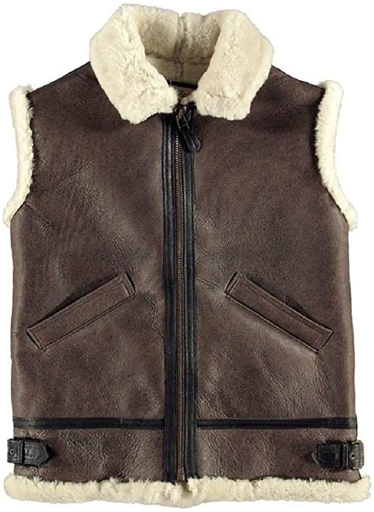 Mens B3 Bomber Real Sheepskin Shearling Pilot RAF Winter Brown Leather