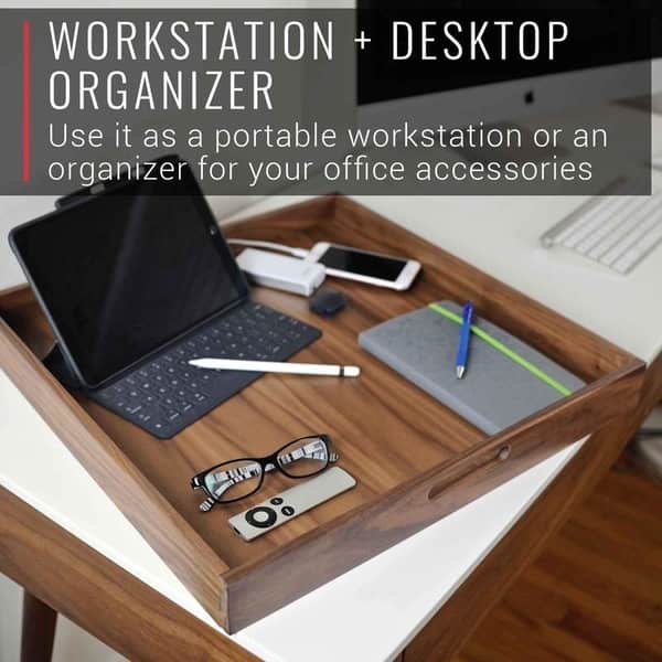 Wooden-Portable-Workstation Walnut Wood Serving Tray