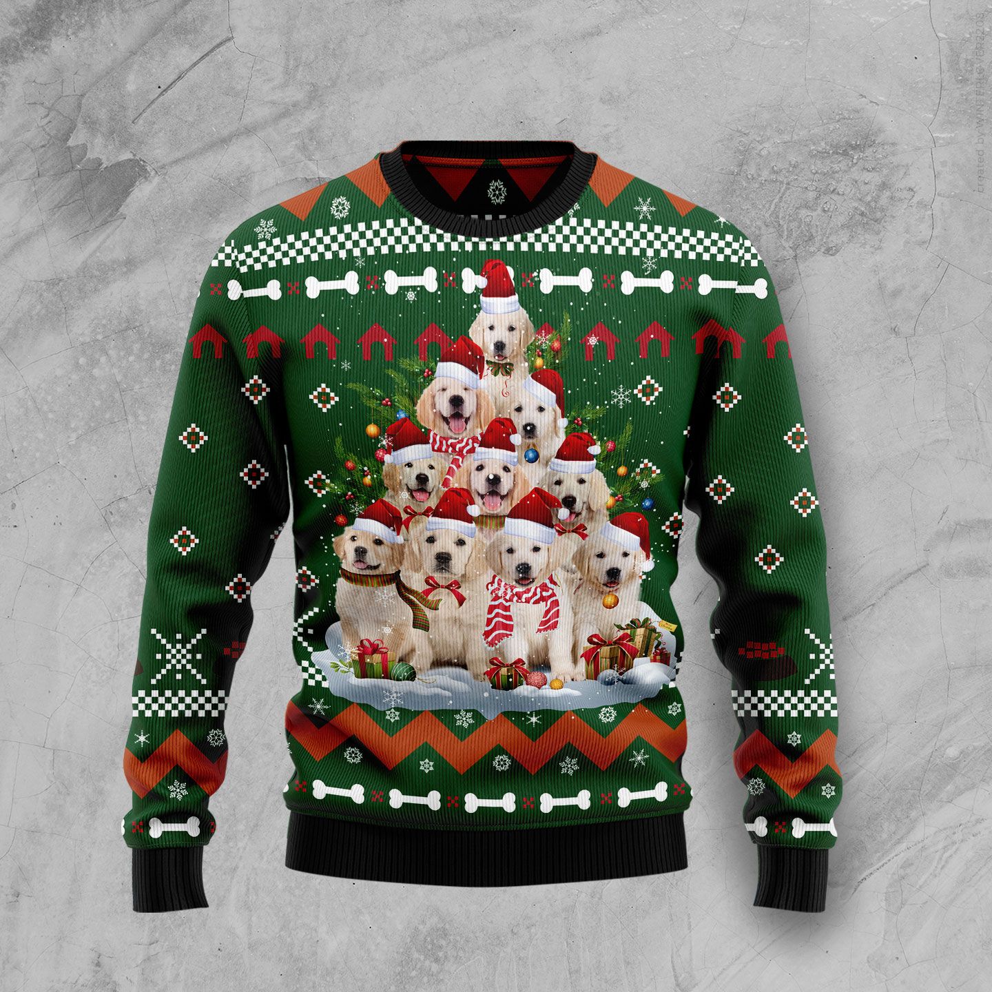 Golden Retriever Pine Tree Christmas Wool Sweater RobinPlaceFabrics