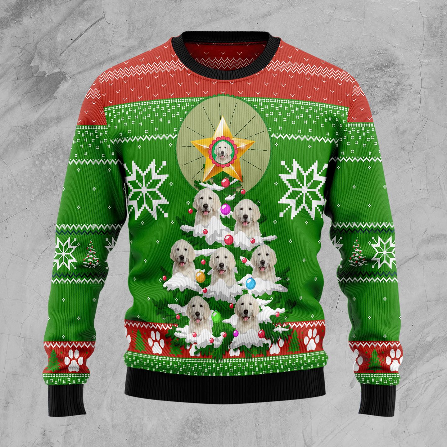 Golden Retriever Pine Christmas Wool Sweater RobinPlaceFabrics
