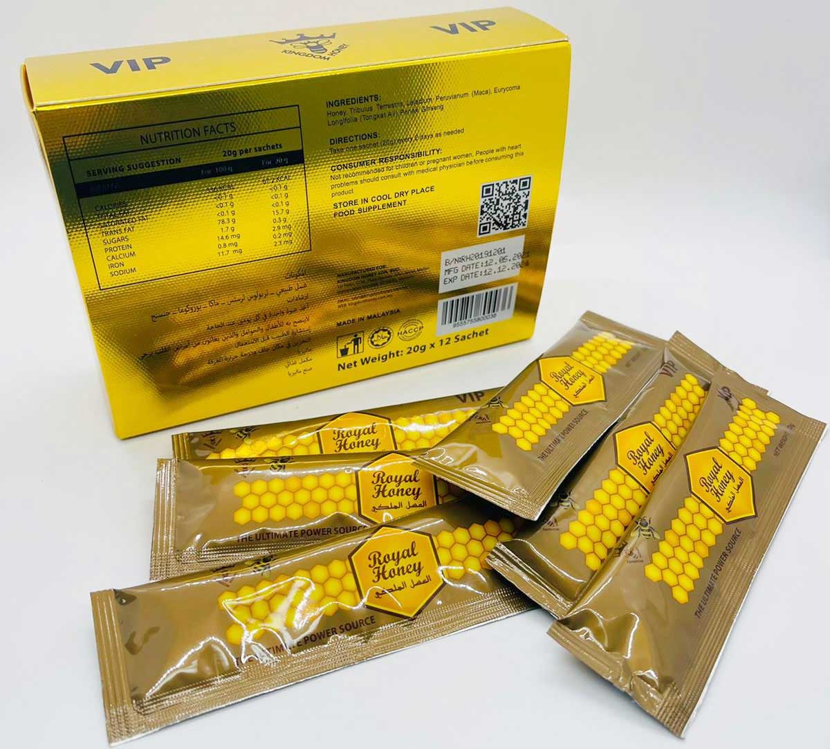 Original “V.I.P” Royal Honey 12 Sachets 20g Royalty Honey USA