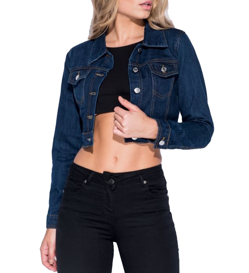 Womens Indigo Denim Jacket Ladies Blue Jean Cropped Jackets Size 6 8 10