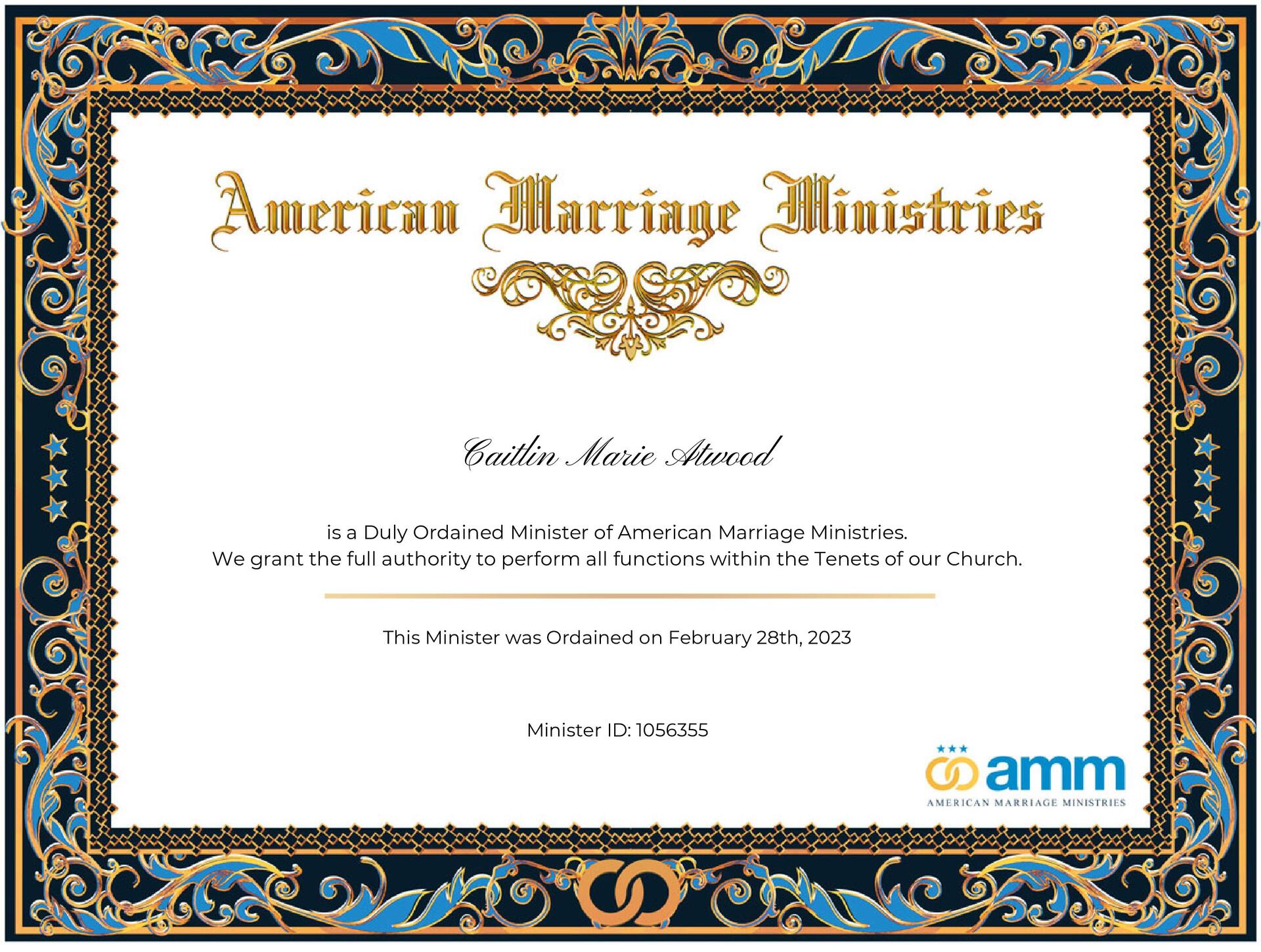 Caitlin Marie Atwood Officiant Profile American Marriage Ministries