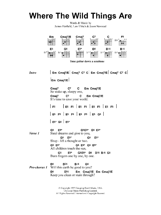 Where The Wild Things Are by Metallica Guitar Chords/Lyrics Guitar