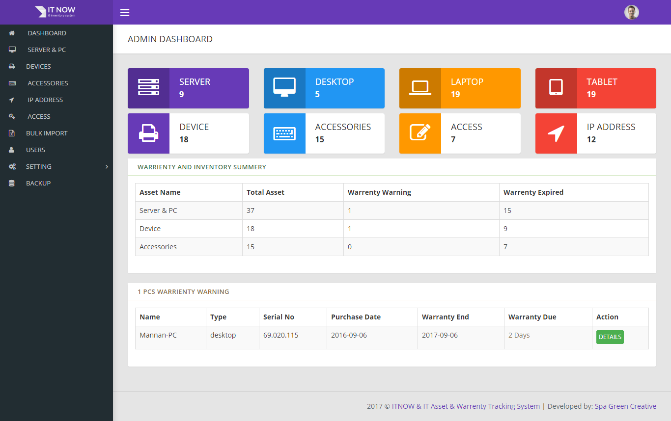 ITNOWWarranty & Inventory Tracking System by spagreen