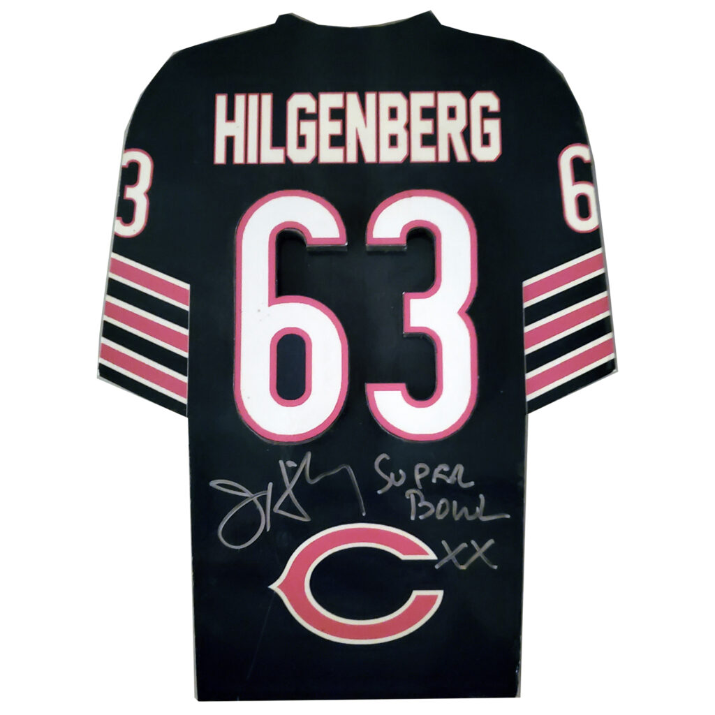 Jay Hilgenberg Autographed Wooden Jersey w/ “Superbowl XX” Inscription