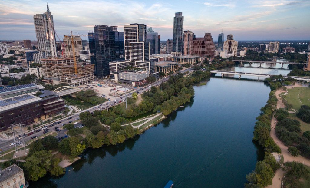 Austin City Skyline Near First Street Bridge Colorado River SGA