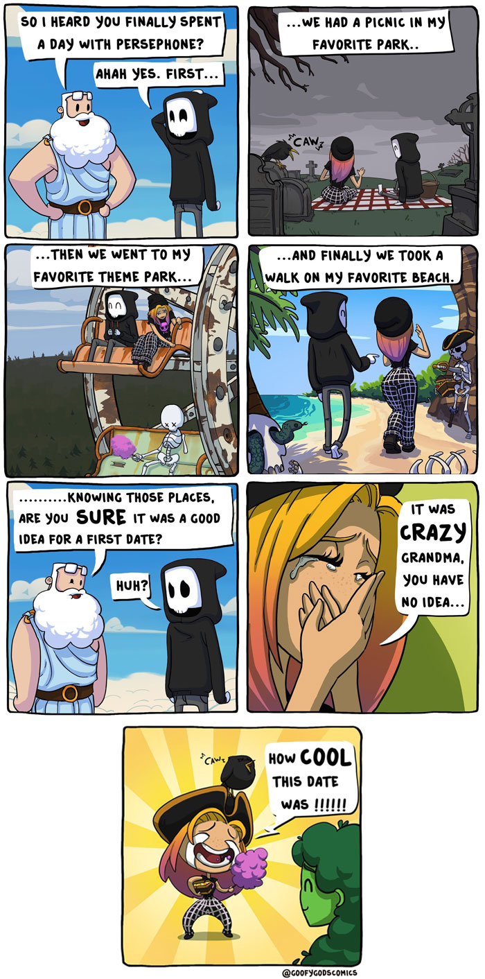 20 "Goofy Gods Comics" Showing Gods Struggling With The Same Problems