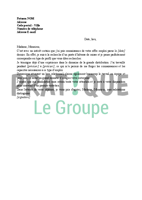 Lettre de motivation pour hôtesse de caisse Pratique.fr