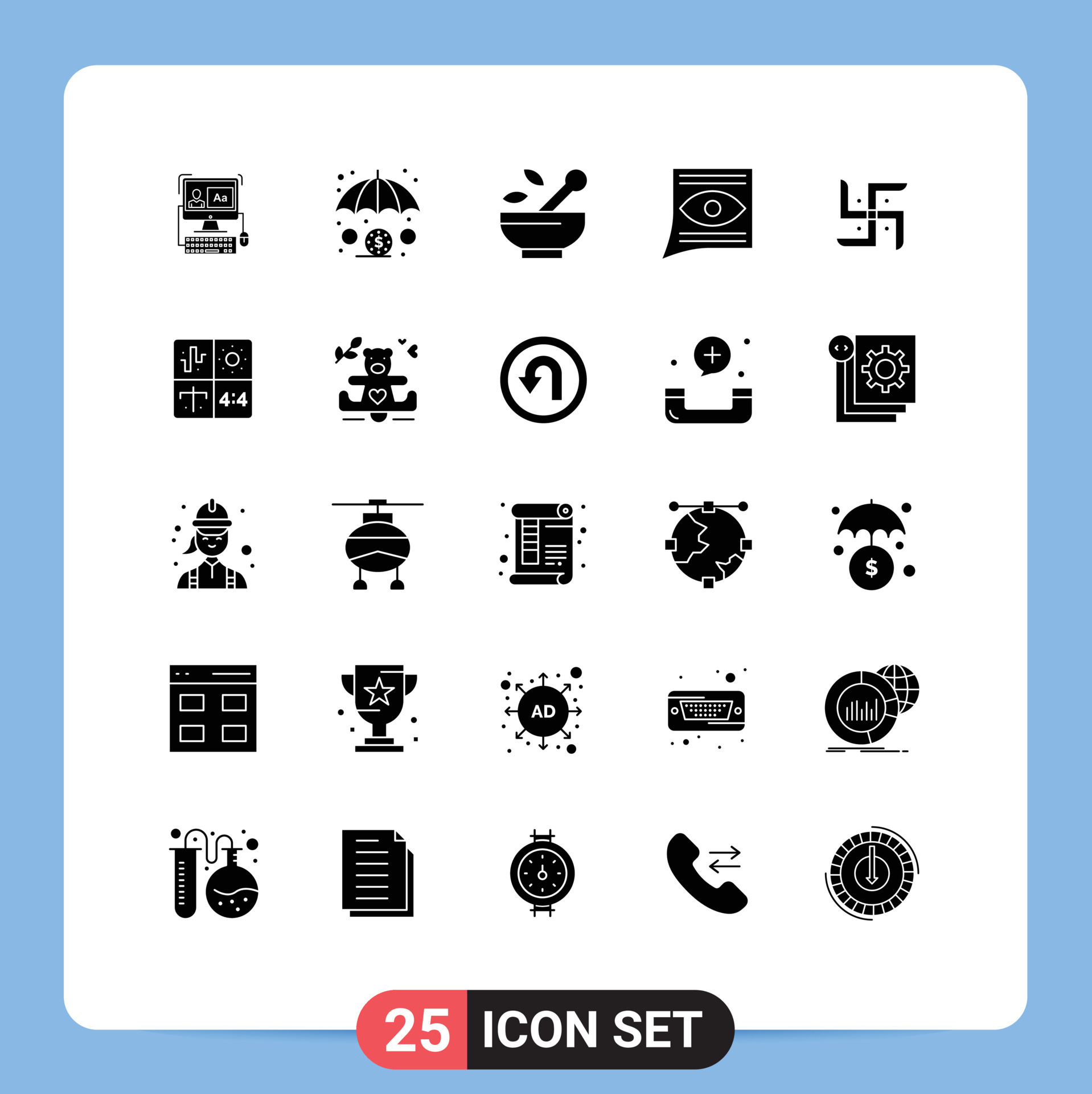 25 Universal Solid Glyphs Set for Web and Mobile Applications indian