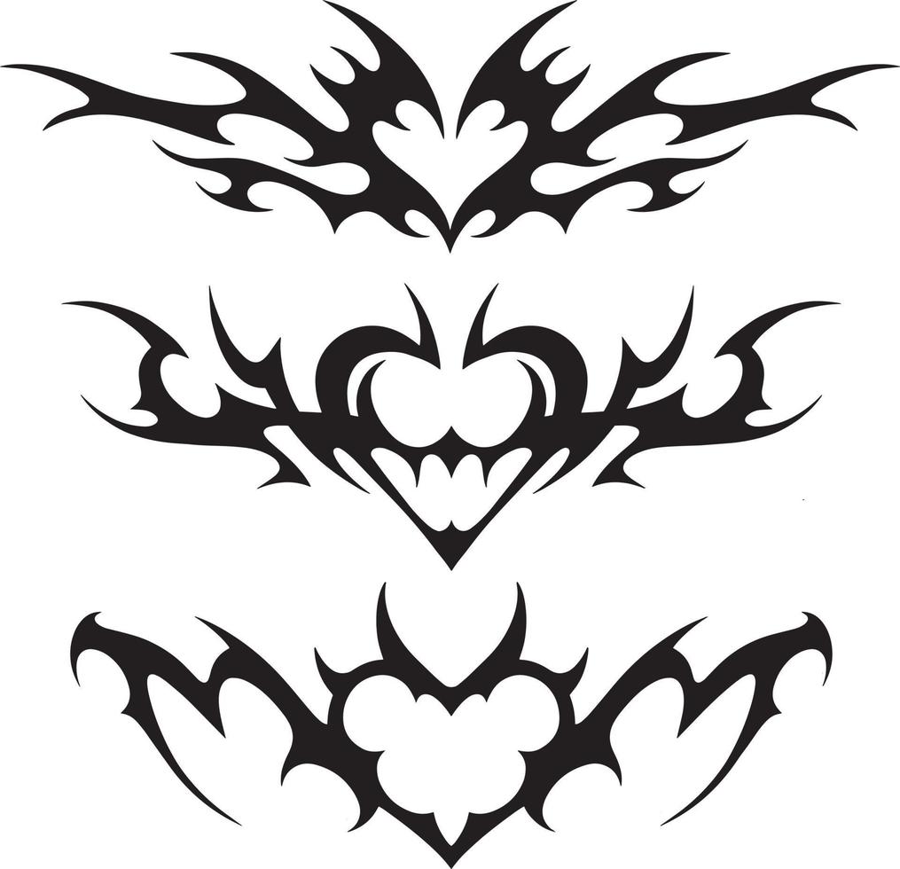 Neo tribal y2k tattoo with heart shape. Cyber sigilism style hand drawn