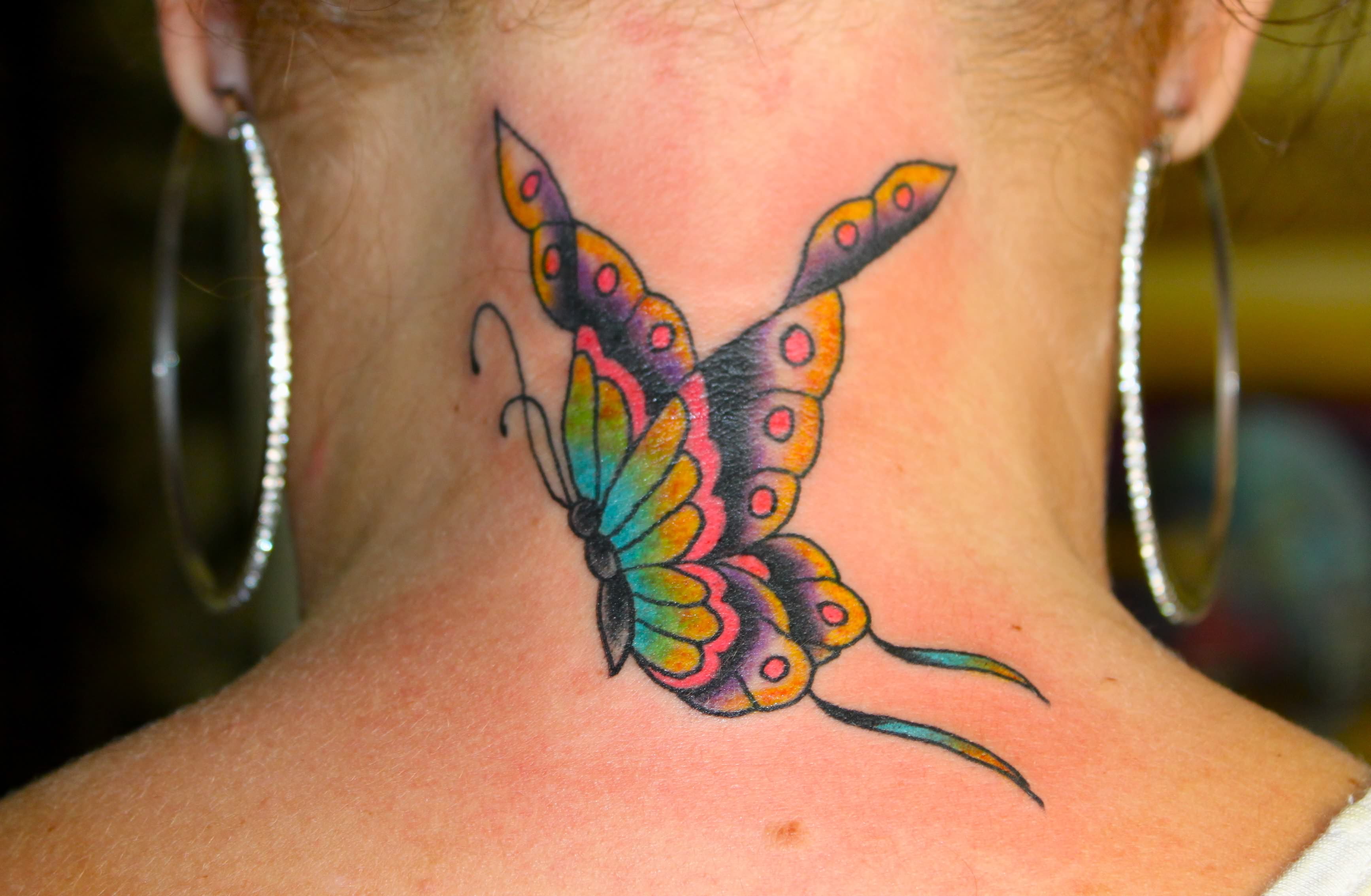 Butterfly Tattoos on Neck Pictures Meaning Designs