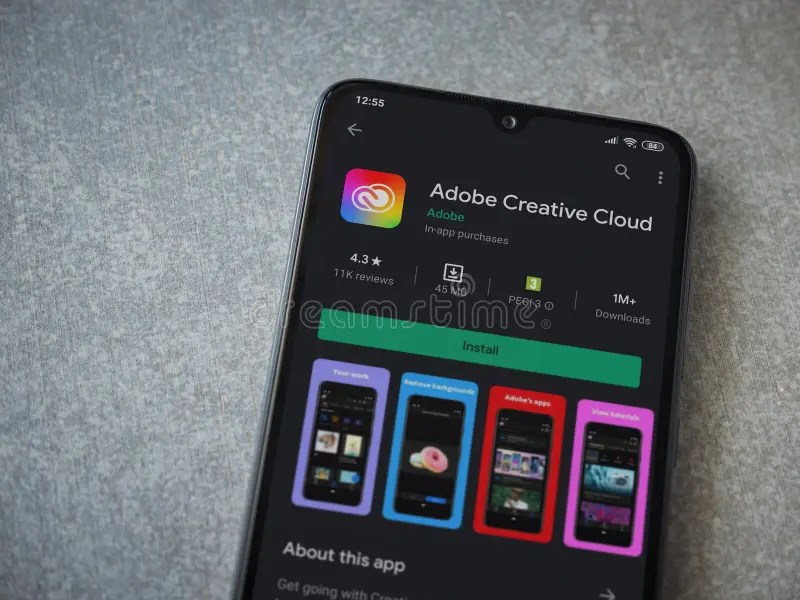 Adobe Creative Cloud App Play Store Page On A Smartphone