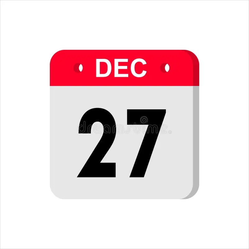 Calendar Vector Icon On White Background. December 27. Stock Vector