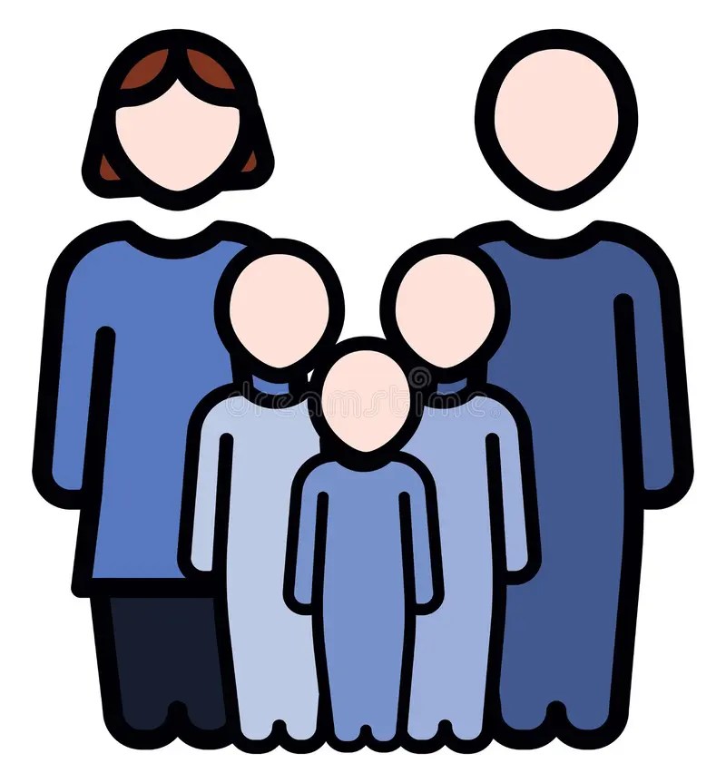 Family with Mother, Father and Three Young Children Stock Vector