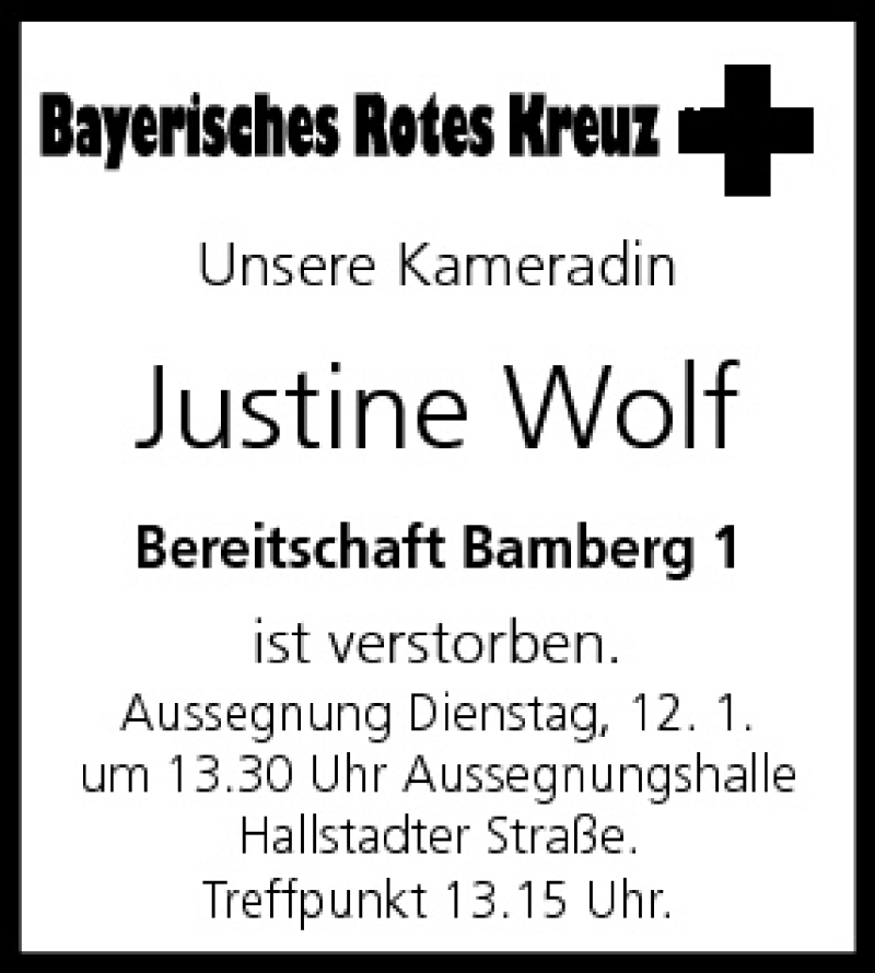 Justine Wolf Traueranzeige trauer.inFranken.de