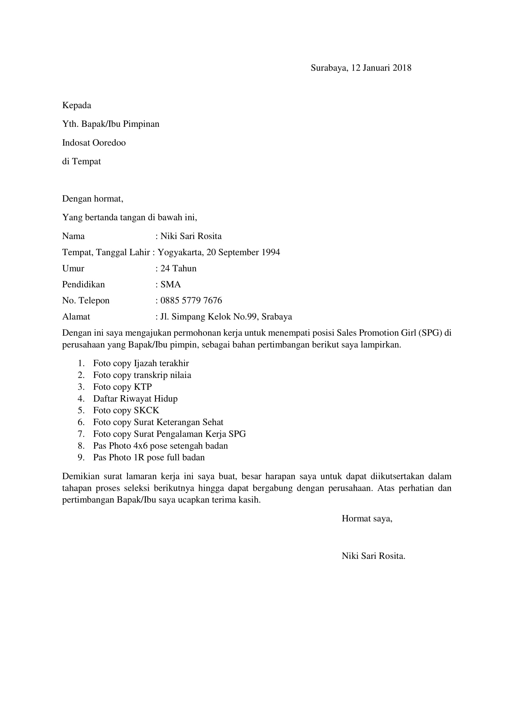 19 Contoh Surat Lamaran Untuk Spg Event Kumpulan Contoh Surat