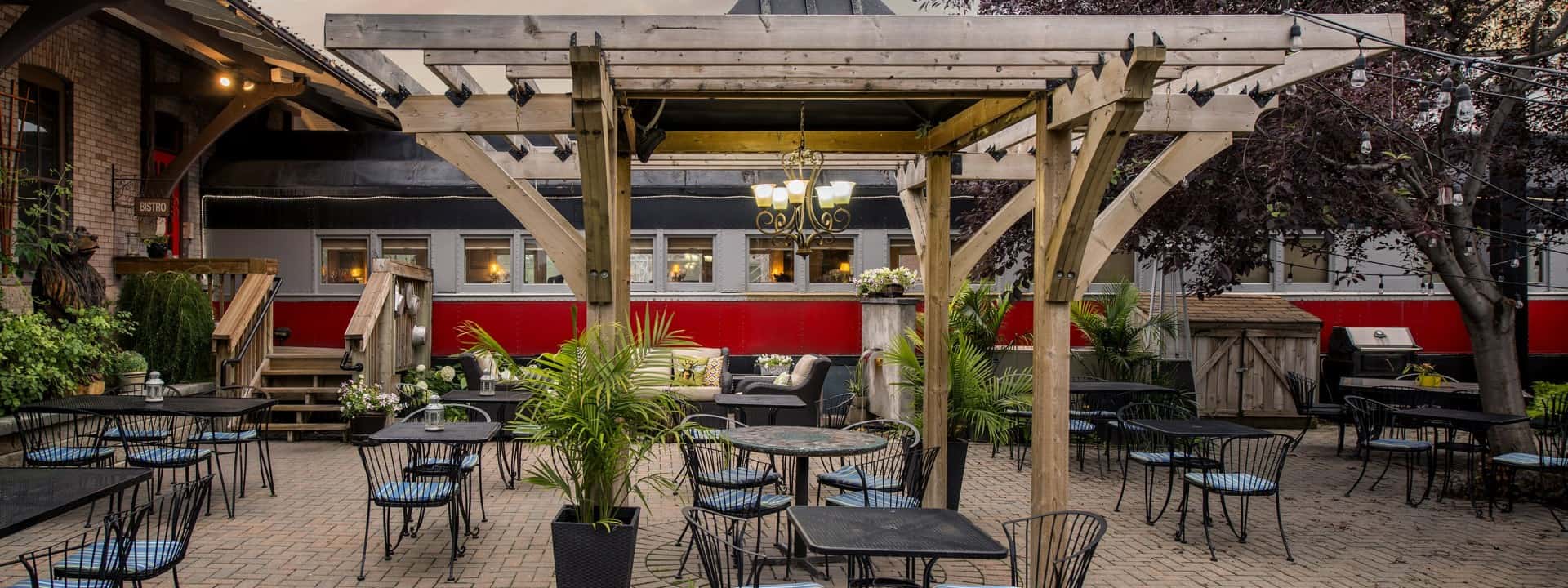 The Rest Gare Patio with the train care in the background