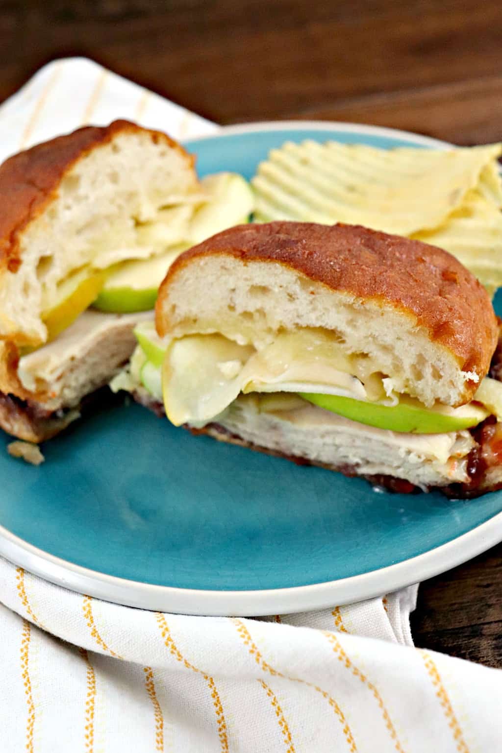 Serve your air fryer grilled ham and cheese sandwich with chips