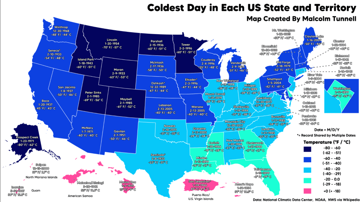 U.S. Coldest Days Map Wondering Maps