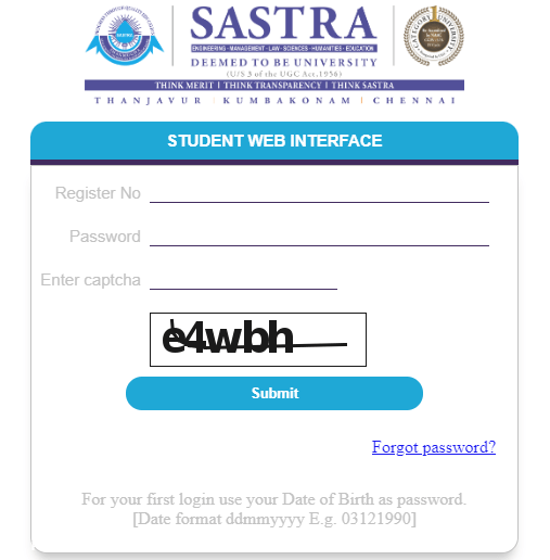 Sastra University Pwi swi Login Parent Web Interface, Provisional