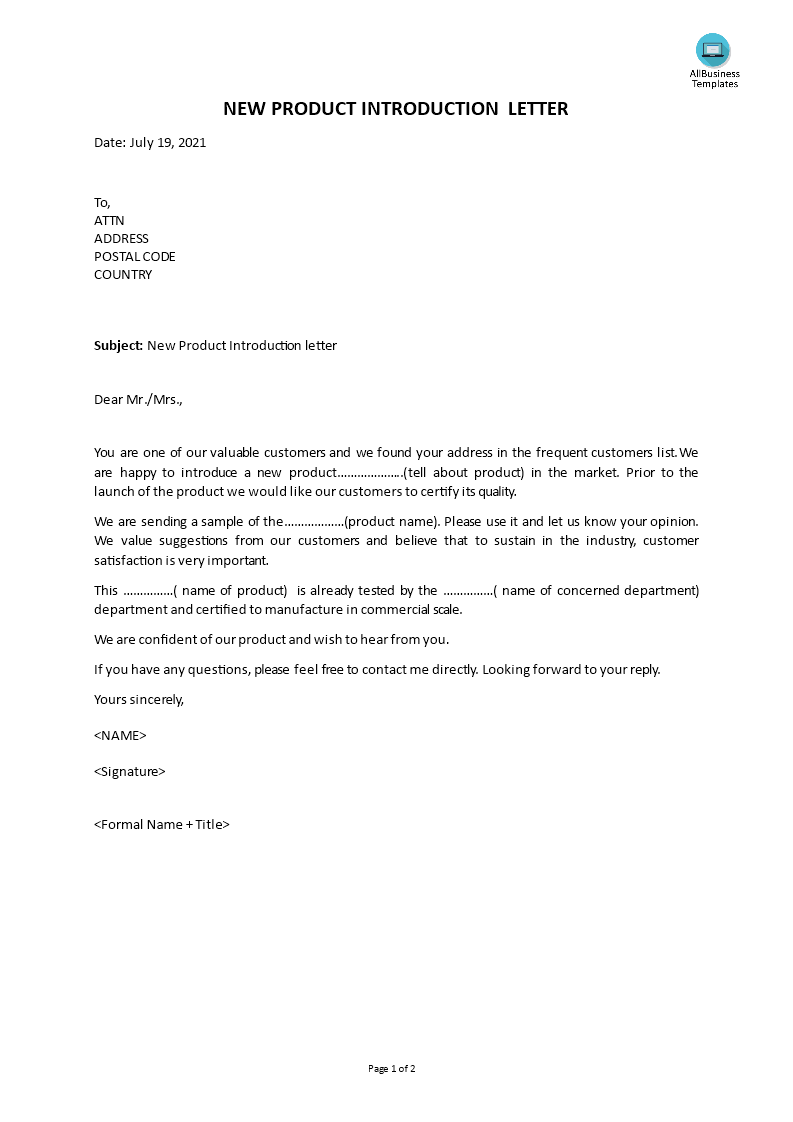 New Product Introduction Letter Templates at