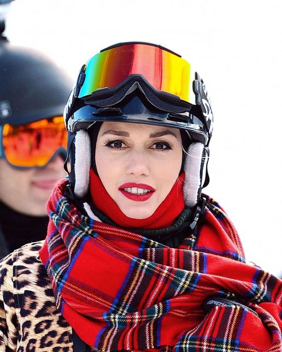 Gwen Stefani in Leopard Print Jacket Skiing in Mammoth Lakes Barnorama