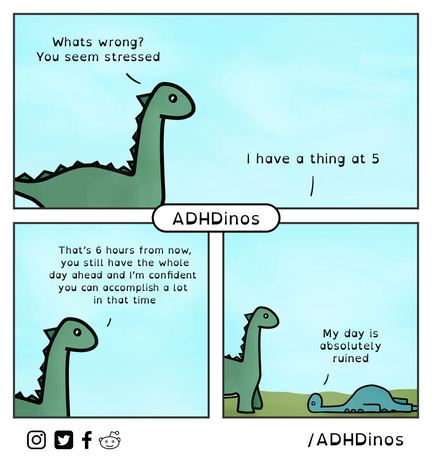 I Created A Cute Dinosaur Character To Illustrate Life With ADHD In