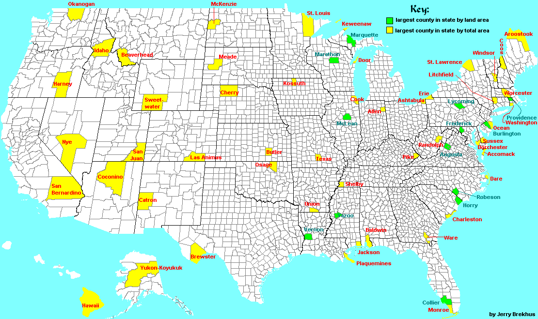 Largest County in Each State Map