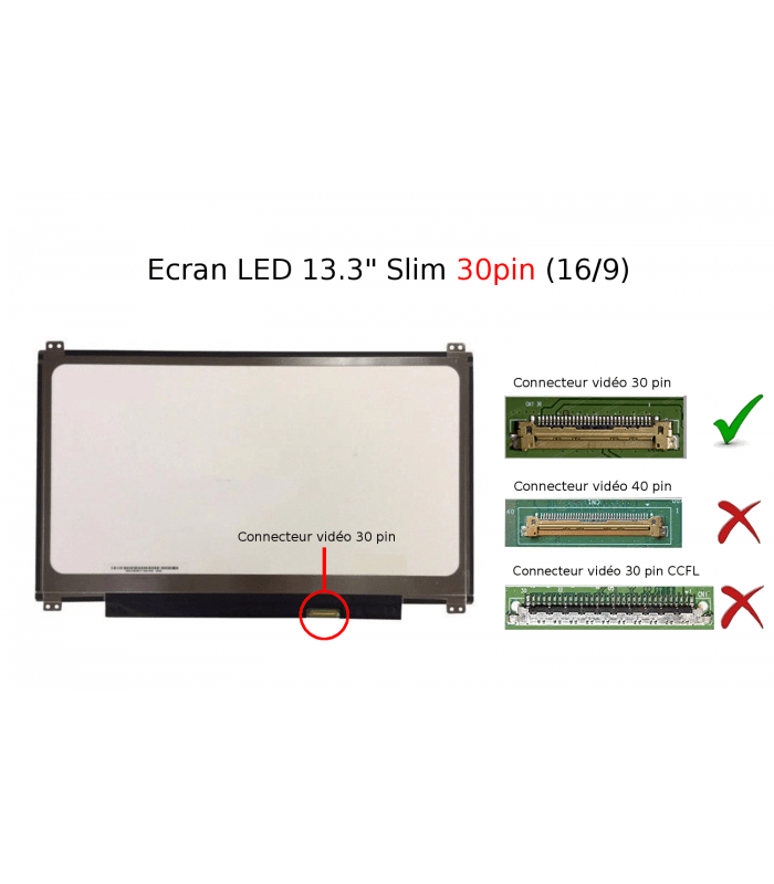 Dalle PC portable, écran, 13.3" Slim 30pin HD