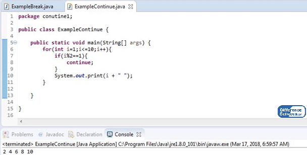 Key Difference Between break and continue in Java