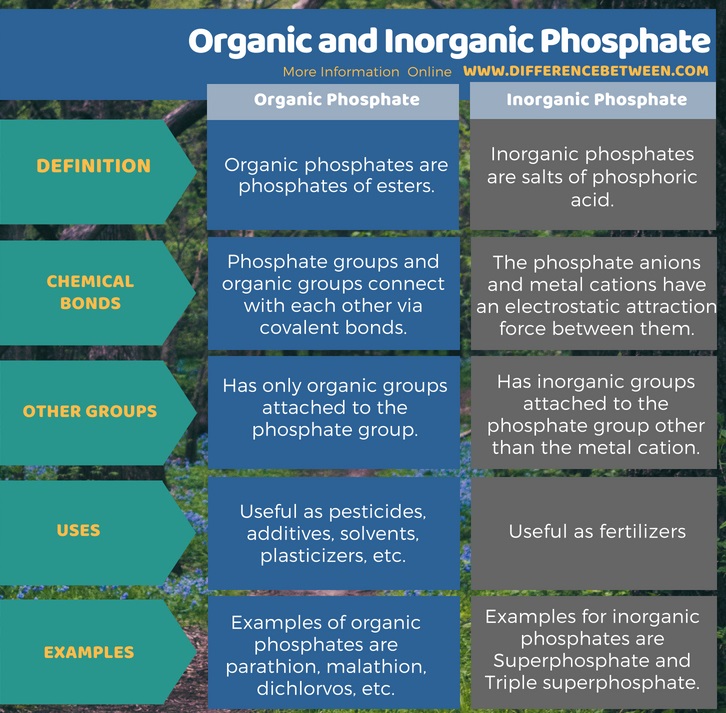 Difference Between Organic and Inorganic Phosphate in Tabular Form