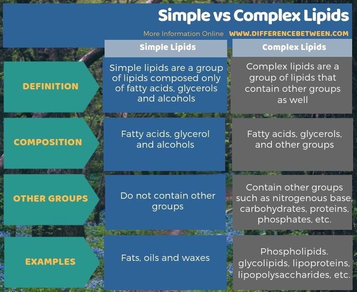 Difference Between Simple and Complex Lipids - Tabular Form