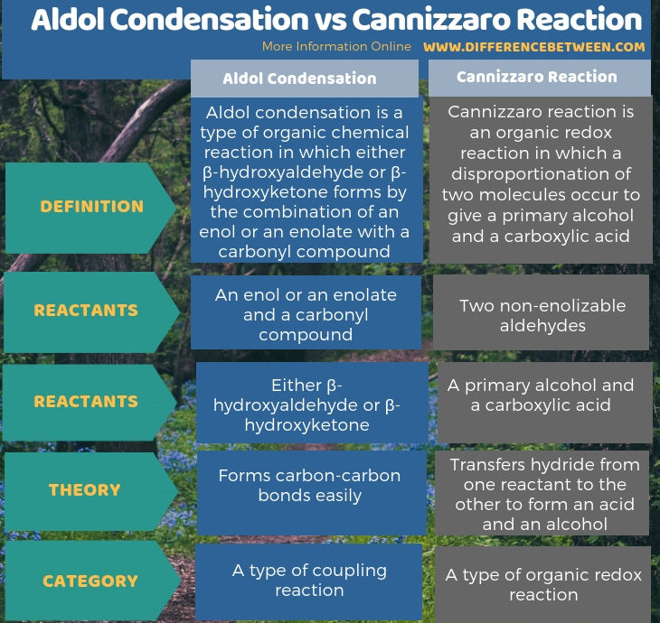 Difference Between Aldol Condensation and Cannizzaro Reaction in Tabular Form