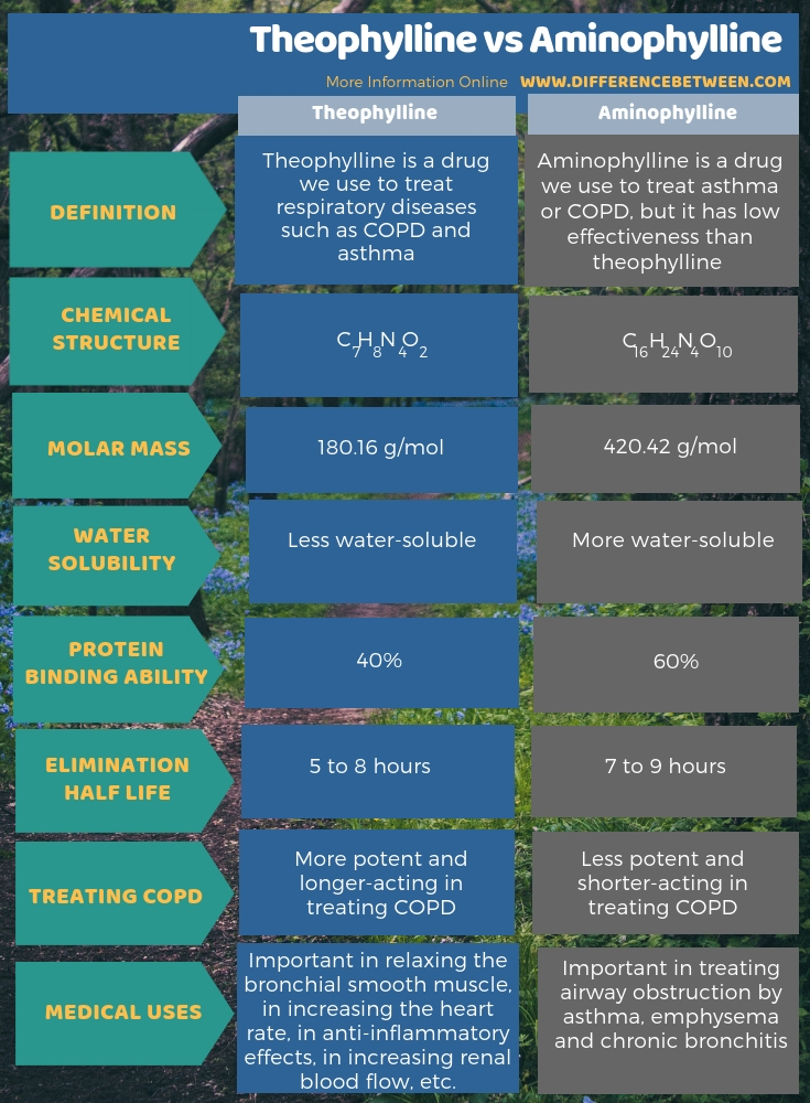 Difference Between Theophylline and Aminophylline in Tabular Form