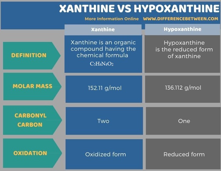 Difference Between Xanthine and Hypoxanthine in Tabular Form