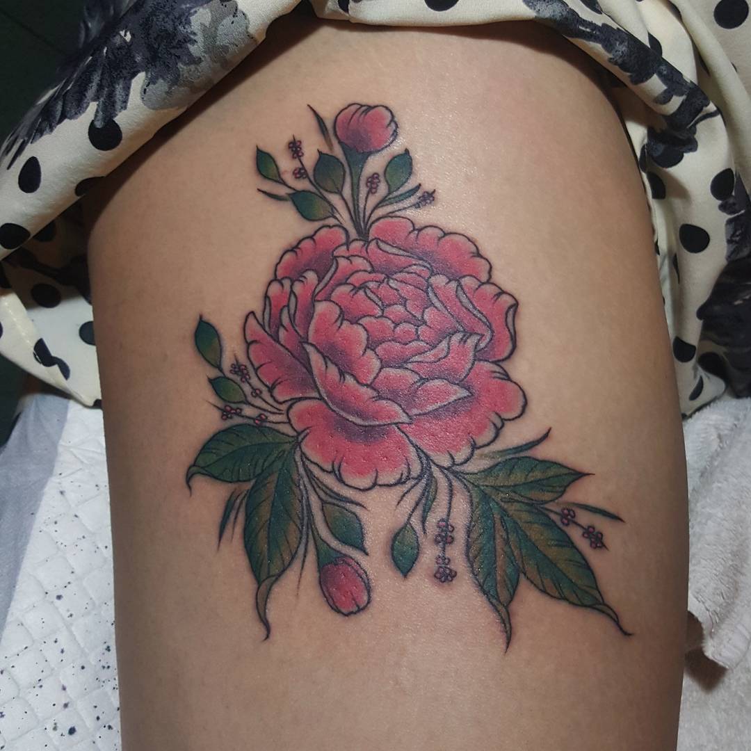 Pink Flower Tattoo on Thigh Best Tattoo Ideas Gallery