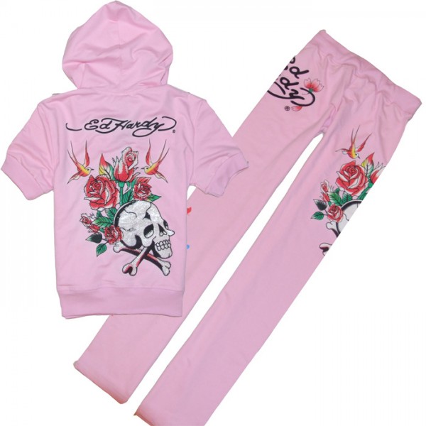 Cool Womens Ed Hardy Suits,ED Hardy Short Suits Danger Rose Pink For Women