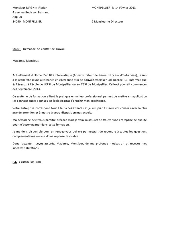exemple lettre de motivation informatique Modele de