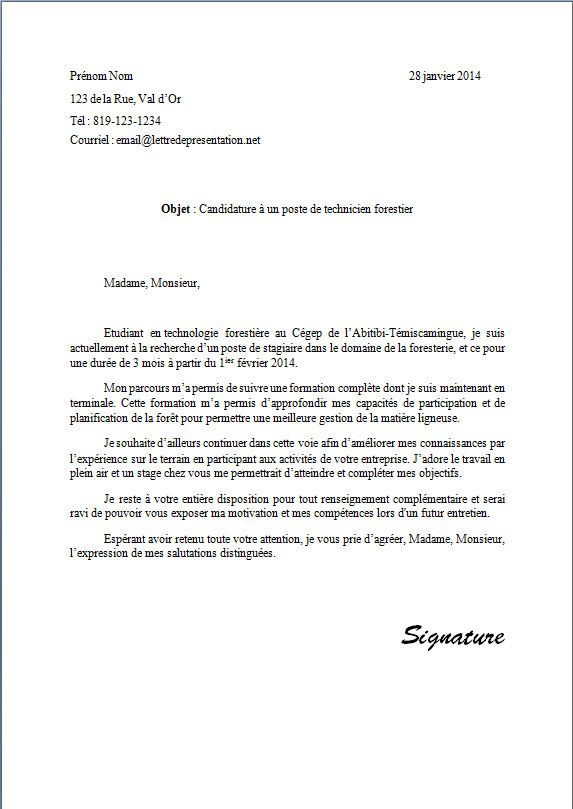 lettre de couverture Modele de lettre type